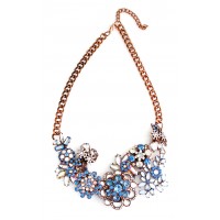 Anastasia Blue Multi Crystal Flower Bib Necklace